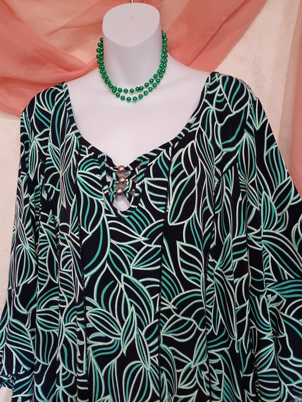 C Est. 1946 Ladies Black Dress with Mint Leaf Print - Long Sleeve Sz 24W - Picture 2 of 9